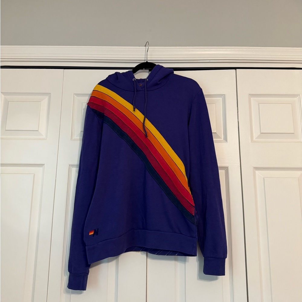 Aviator Nation Blue Sweater with Multicolor Stripes